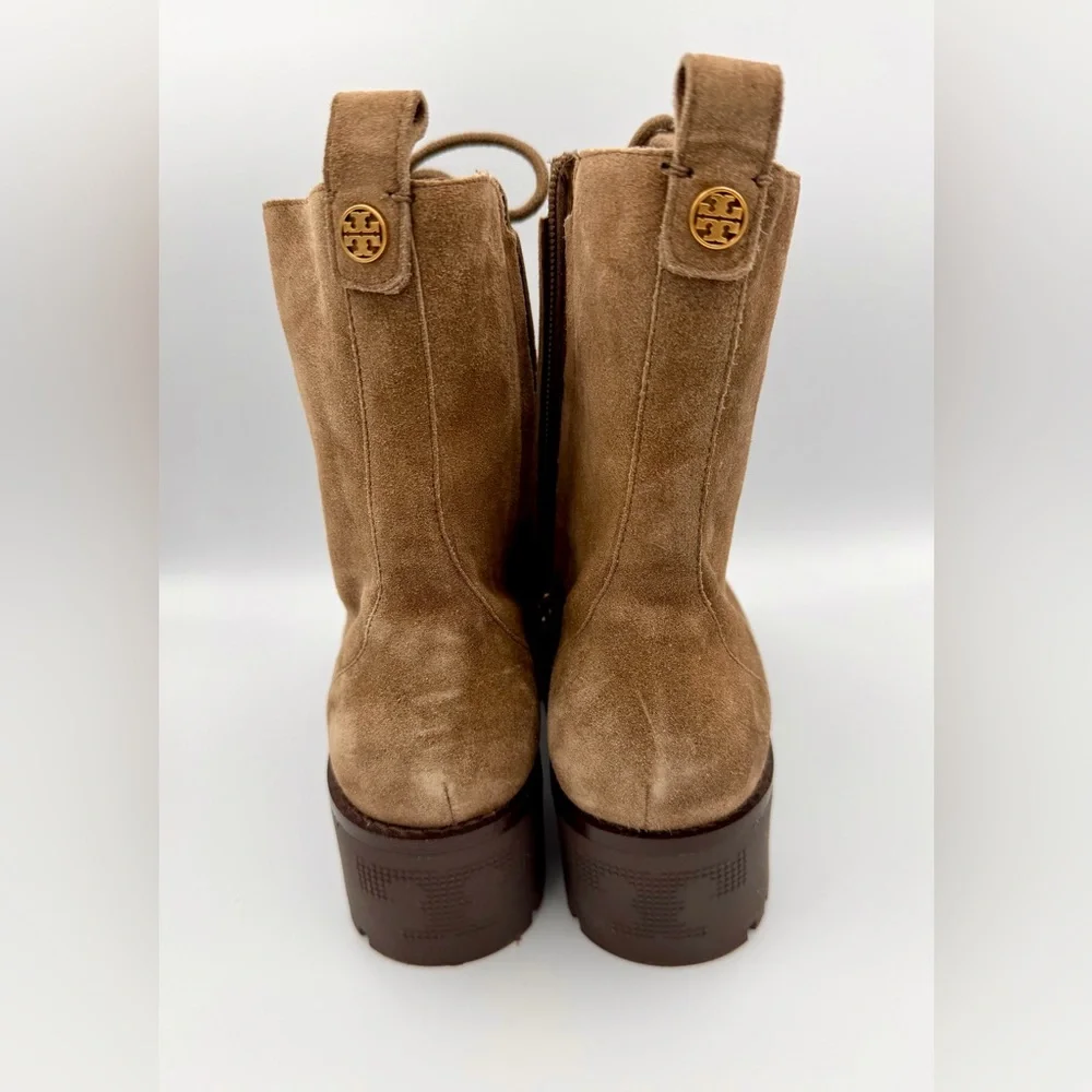 Tory Burch Suede Mid-Calf Combat Boots-Brown